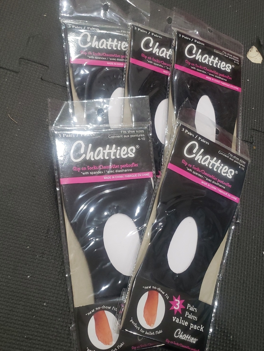 Chatties Nylon Shoe Liner Black Size 4-10 New Lot x5